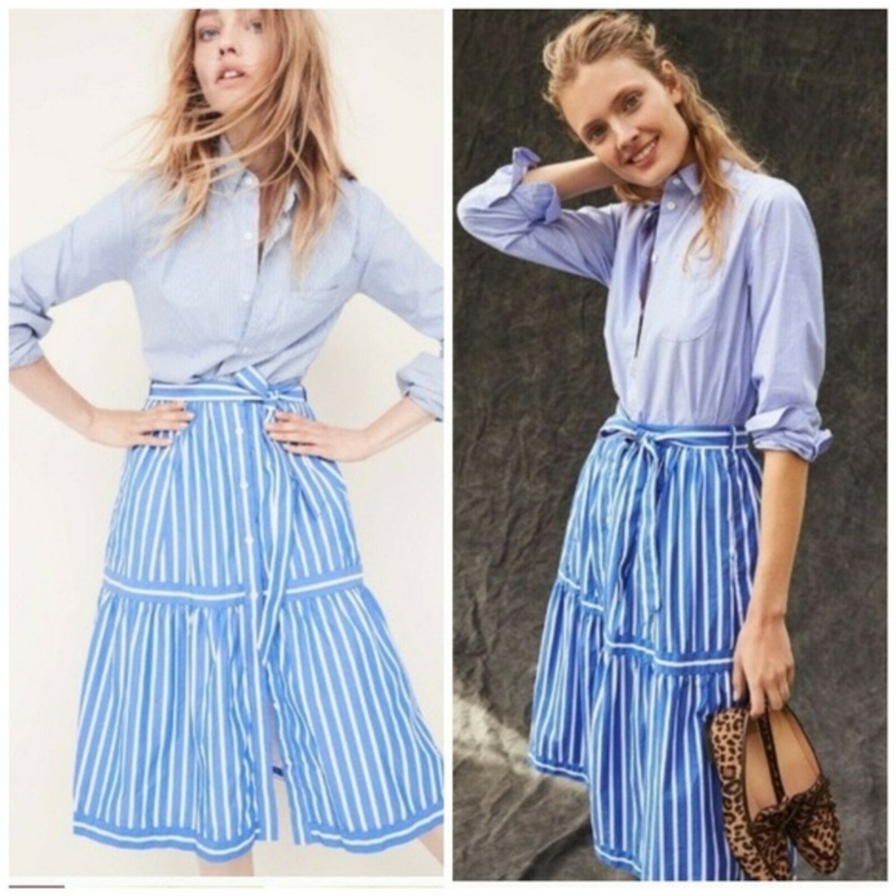 J.Crew Blue Button Front Striped Skirt Size 00